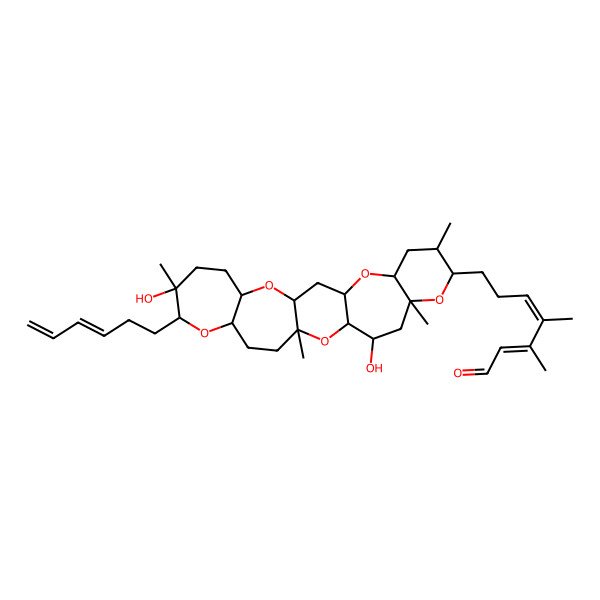 2D Structure of 7-(20-Hexa-3,5-dienyl-12,21-dihydroxy-7,10,15,21-tetramethyl-4,9,14,19,25-pentaoxapentacyclo[13.10.0.03,13.05,10.018,24]pentacosan-8-yl)-3,4-dimethylhepta-2,4-dienal