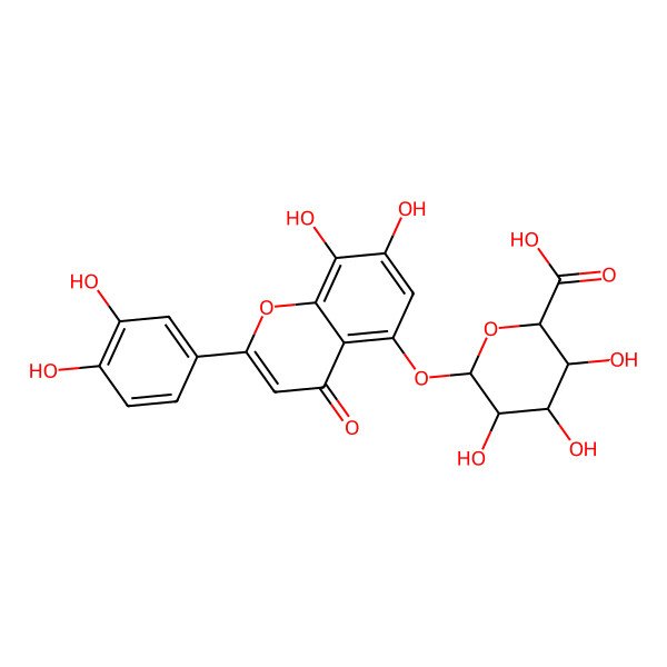 2D Structure of (2S,3S,4S,5R,6S)-6-[2-(3,4-dihydroxyphenyl)-7,8-dihydroxy-4-oxochromen-5-yl]oxy-3,4,5-trihydroxyoxane-2-carboxylic acid