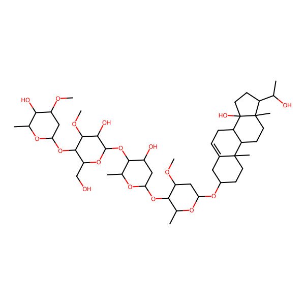 2D Structure of (2R,3R,4R,5S,6R)-2-[(2R,3S,4S,6S)-4-hydroxy-6-[(2R,3R,4S,6R)-6-[[(3S,8R,9S,10R,13R,14R,17S)-14-hydroxy-17-[(1R)-1-hydroxyethyl]-10,13-dimethyl-1,2,3,4,7,8,9,11,12,15,16,17-dodecahydrocyclopenta[a]phenanthren-3-yl]oxy]-4-methoxy-2-methyloxan-3-yl]oxy-2-methyloxan-3-yl]oxy-5-[(2S,4S,5R,6R)-5-hydroxy-4-methoxy-6-methyloxan-2-yl]oxy-6-(hydroxymethyl)-4-methoxyoxan-3-ol