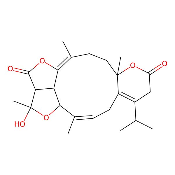 2D Structure of (1Z,5S,12Z,14R,16R,17S,20R)-16-hydroxy-2,5,13,16-tetramethyl-9-propan-2-yl-6,15,19-trioxatetracyclo[12.5.1.05,10.017,20]icosa-1,9,12-triene-7,18-dione