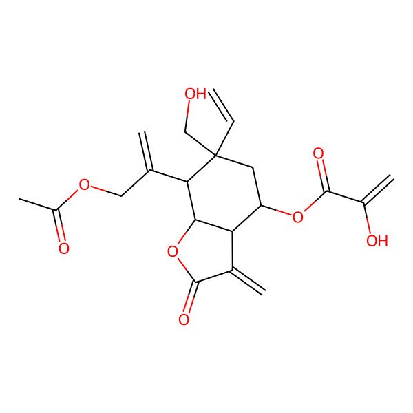 2D Structure of [(3aR,4S,6R,7S,7aR)-7-(3-acetyloxyprop-1-en-2-yl)-6-ethenyl-6-(hydroxymethyl)-3-methylidene-2-oxo-4,5,7,7a-tetrahydro-3aH-1-benzofuran-4-yl] 2-hydroxyprop-2-enoate