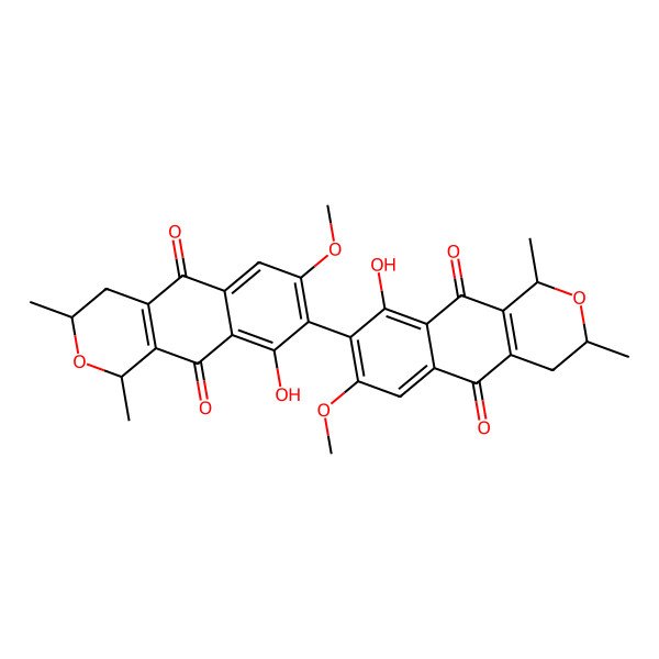 2D Structure of 9-hydroxy-8-(9-hydroxy-7-methoxy-1,3-dimethyl-5,10-dioxo-3,4-dihydro-1H-benzo[g]isochromen-8-yl)-7-methoxy-1,3-dimethyl-3,4-dihydro-1H-benzo[g]isochromene-5,10-dione