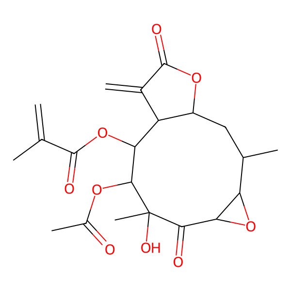 2D Structure of (9-Acetyloxy-8-hydroxy-3,8-dimethyl-12-methylidene-7,13-dioxo-5,14-dioxatricyclo[9.3.0.04,6]tetradecan-10-yl) 2-methylprop-2-enoate