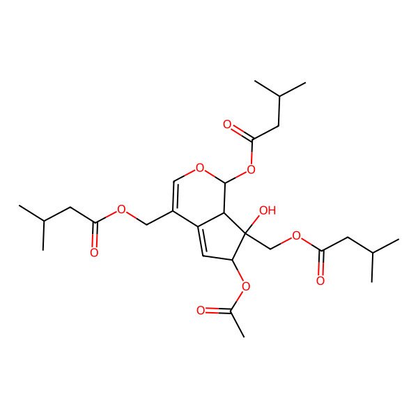 2D Structure of [(1S,6S,7R,7aS)-6-acetyloxy-7-hydroxy-1-(3-methylbutanoyloxy)-7-(3-methylbutanoyloxymethyl)-6,7a-dihydro-1H-cyclopenta[c]pyran-4-yl]methyl 3-methylbutanoate