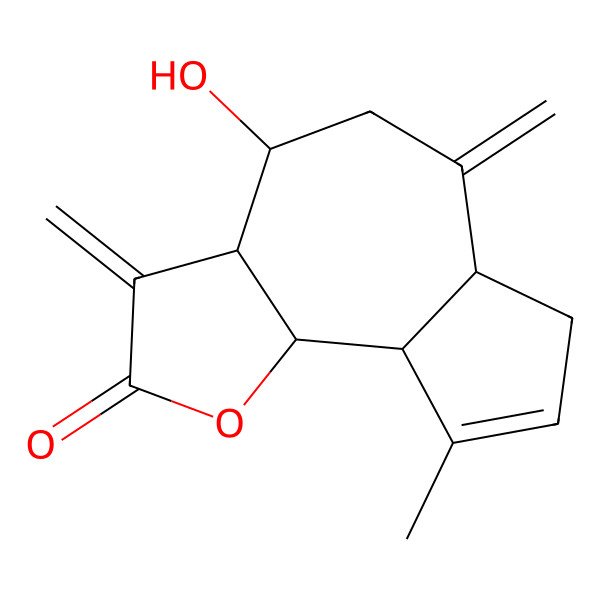2D Structure of (3aR,4R,6aS,9aR,9bR)-4-hydroxy-9-methyl-3,6-dimethylidene-4,5,6a,7,9a,9b-hexahydro-3aH-azuleno[4,5-b]furan-2-one