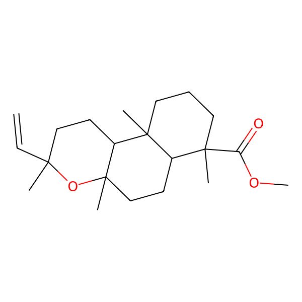 2D Structure of 1H-Naphtho(2,1-b)pyran-7-carboxylic acid, 3-ethenyldodecahydro-3,4a,7,10a-tetramethyl-, methyl ester, (3R-(3alpha,4abeta,6aalpha,7beta,10abeta,10balpha))-