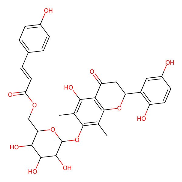 2D Structure of [6-[[2-(2,5-Dihydroxyphenyl)-5-hydroxy-6,8-dimethyl-4-oxo-2,3-dihydrochromen-7-yl]oxy]-3,4,5-trihydroxyoxan-2-yl]methyl 3-(4-hydroxyphenyl)prop-2-enoate