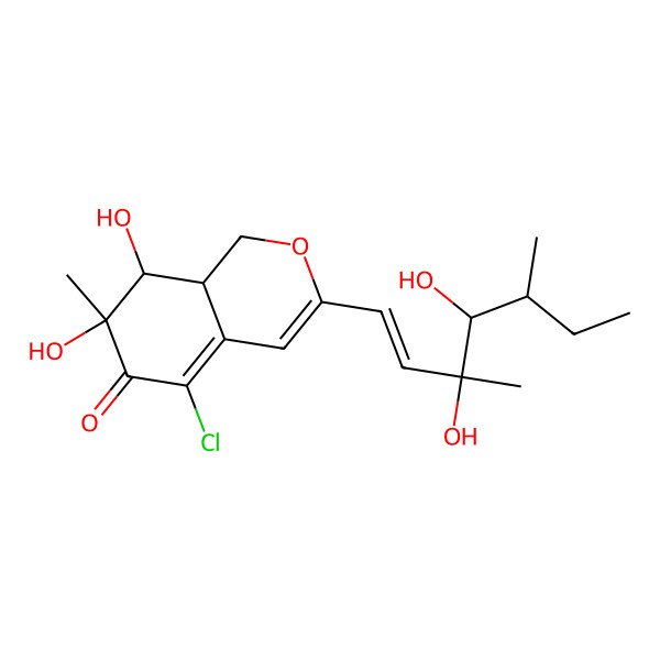 2D Structure of 5-chloro-3-(3,4-dihydroxy-3,5-dimethylhept-1-enyl)-7,8-dihydroxy-7-methyl-8,8a-dihydro-1H-isochromen-6-one
