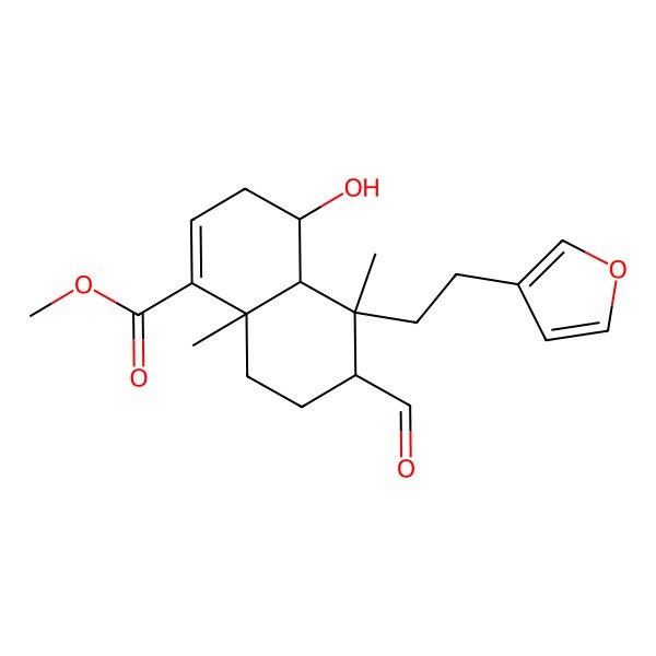 2D Structure of methyl (4S,4aR,5R,6R,8aR)-6-formyl-5-[2-(furan-3-yl)ethyl]-4-hydroxy-5,8a-dimethyl-3,4,4a,6,7,8-hexahydronaphthalene-1-carboxylate