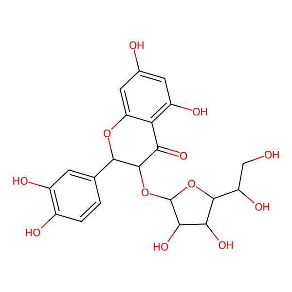 2D Structure of (2S,3R)-3-[(2S,3R,4R,5R)-5-[(1R)-1,2-dihydroxyethyl]-3,4-dihydroxyoxolan-2-yl]oxy-2-(3,4-dihydroxyphenyl)-5,7-dihydroxy-2,3-dihydrochromen-4-one
