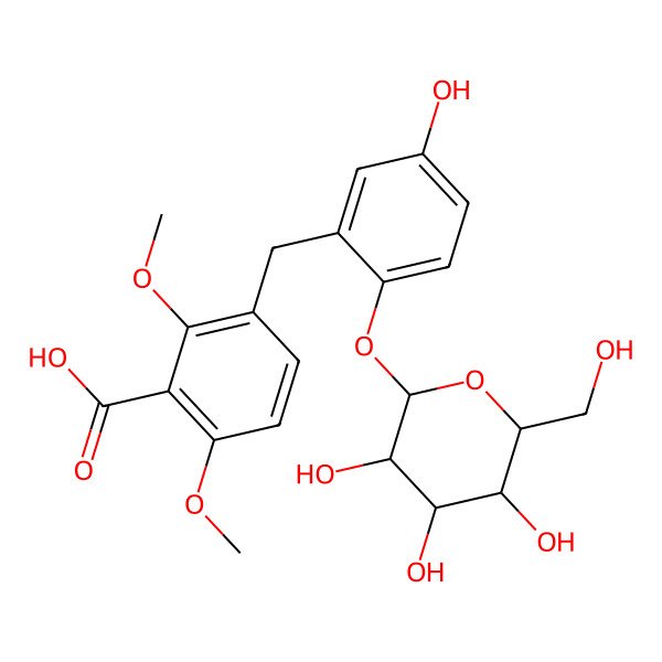 2D Structure of 3-[[5-hydroxy-2-[(2S,3R,4S,5S,6R)-3,4,5-trihydroxy-6-(hydroxymethyl)oxan-2-yl]oxyphenyl]methyl]-2,6-dimethoxybenzoic acid