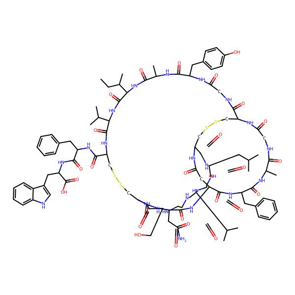 2D Structure of D-N(1)Cys(2)-Leu-Gly-Val-Gly-Ser-D-Cys(3)-Asn-Asp(1)-Phe-D-Ala-Gly-D-Cys(2)-Gly-D-Tyr-Ala-D-aIle-Val-Cys(3)-Phe-Trp-OH