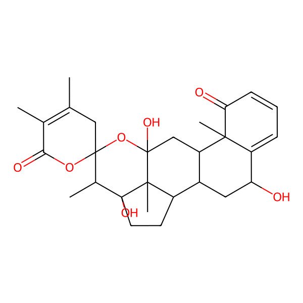 2D Structure of 4,13,17-trihydroxy-4',5',10,16,20-pentamethylspiro[14-oxapentacyclo[11.6.1.02,11.05,10.017,20]icosa-5,7-diene-15,2'-3H-pyran]-6',9-dione