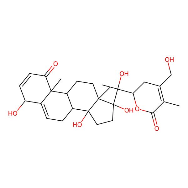 2D Structure of 4-(Hydroxymethyl)-2-[1-hydroxy-1-(4,14,17-trihydroxy-10,13-dimethyl-1-oxo-4,7,8,9,11,12,15,16-octahydrocyclopenta[a]phenanthren-17-yl)ethyl]-5-methyl-2,3-dihydropyran-6-one