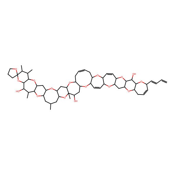 2D Structure of 16-Buta-1,3-dienyl-43,44,49,54,58-pentamethylspiro[2,7,11,17,21,26,33,37,41,46,51,57-dodecaoxadodecacyclo[30.28.0.03,27.06,25.08,22.010,20.012,18.034,58.036,56.038,52.040,50.042,47]hexaconta-4,14,23,29-tetraene-45,2'-oxolane]-19,48,59-triol