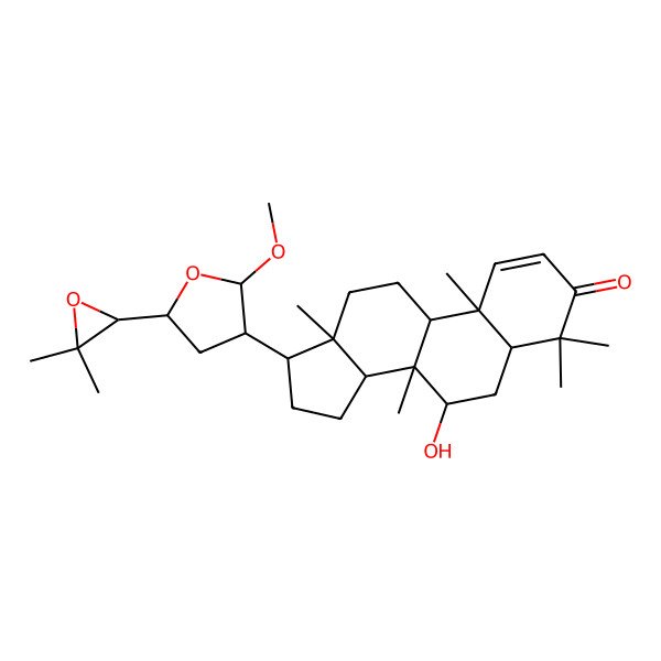 2D Structure of (5R,7R,8S,9R,10R,13S,14R,17S)-17-[(2R,3S,5R)-5-[(2S)-3,3-dimethyloxiran-2-yl]-2-methoxyoxolan-3-yl]-7-hydroxy-4,4,8,10,13-pentamethyl-5,6,7,9,11,12,14,15,16,17-decahydrocyclopenta[a]phenanthren-3-one