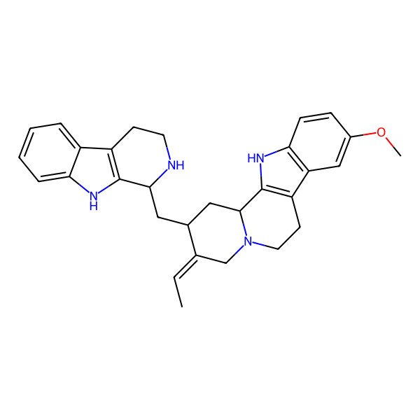 2D Structure of (2S,3Z,12bS)-3-ethylidene-9-methoxy-2-[[(1R)-2,3,4,9-tetrahydro-1H-pyrido[3,4-b]indol-1-yl]methyl]-2,4,6,7,12,12b-hexahydro-1H-indolo[2,3-a]quinolizine