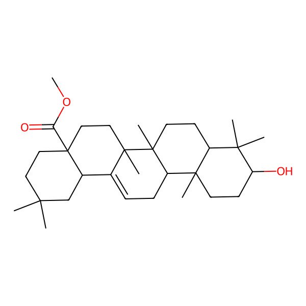 2D Structure of methyl (4aS,6aS,6bR,8aR,10S,12aR,12bR,14bS)-10-hydroxy-2,2,6a,6b,9,9,12a-heptamethyl-1,2,3,4,4a,5,6,6a,6b,7,8,8a,9,10,11,12,12a,12b,13,14b-icosahydropicene-4a-carboxylate