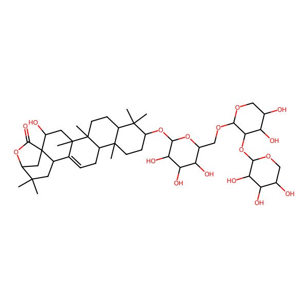 2D Structure of (1R,2R,4S,5R,8R,10S,13R,14R,18S,21S)-10-[(2R,3R,4S,5S,6R)-6-[[(2R,3S,4R,5R)-4,5-dihydroxy-3-[(2S,3R,4S,5R)-3,4,5-trihydroxyoxan-2-yl]oxyoxan-2-yl]oxymethyl]-3,4,5-trihydroxyoxan-2-yl]oxy-2-hydroxy-4,5,9,9,13,20,20-heptamethyl-22-oxahexacyclo[19.2.1.01,18.04,17.05,14.08,13]tetracos-16-en-23-one