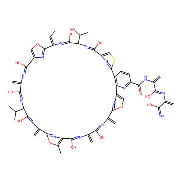 2D Structure of 2-[[17-ethylidene-12,15,22,25,28,35,38-heptahydroxy-14-(1-hydroxyethyl)-33-methyl-24,30,37,40-tetramethylidene-27-propan-2-yl-19,32,42-trioxa-9-thia-3,13,16,23,26,29,36,39,44,45,46,47-dodecazahexacyclo[39.2.1.18,11.118,21.131,34.02,7]heptatetraconta-1(43),2(7),3,5,8(47),10,12,15,18(46),20,22,25,28,31(45),33,35,38,41(44)-octadecaene-4-carbonyl]amino]-N-(3-hydroxy-3-iminoprop-1-en-2-yl)prop-2-enimidic acid