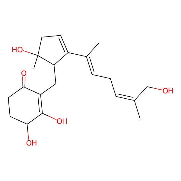2D Structure of 3,4-dihydroxy-2-[[5-hydroxy-2-[(2Z,5E)-7-hydroxy-6-methylhepta-2,5-dien-2-yl]-5-methylcyclopent-2-en-1-yl]methyl]cyclohex-2-en-1-one