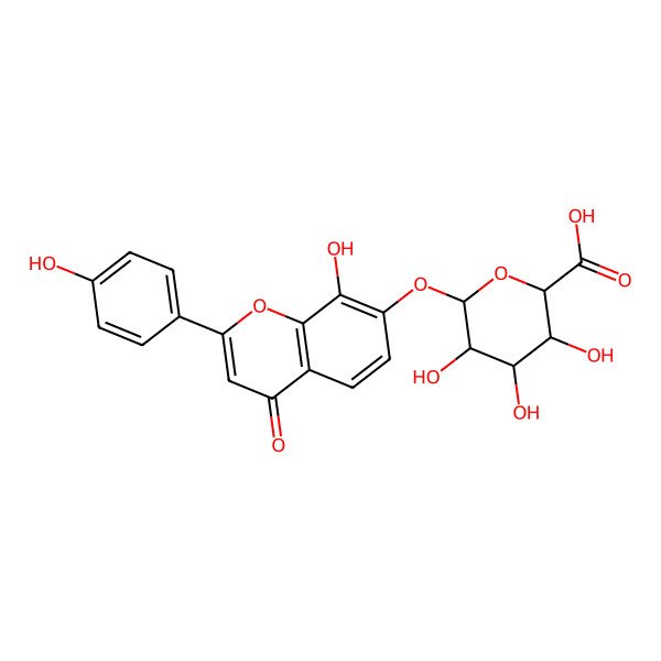 2D Structure of (2S,3S,4S,5R,6S)-3,4,5-trihydroxy-6-[8-hydroxy-2-(4-hydroxyphenyl)-4-oxochromen-7-yl]oxyoxane-2-carboxylic acid