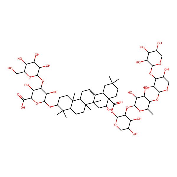 2D Structure of (2S,3S,4S,5R,6R)-6-[[(3S,4aR,6aR,6bS,8R,8aR,12aS,14aR,14bR)-8a-[(2S,3R,4R,5R)-3-[(2S,3R,4S,5R,6S)-5-[(2S,3R,4S,5R)-3,5-dihydroxy-4-[(2S,3R,4S,5R)-3,4,5-trihydroxyoxan-2-yl]oxyoxan-2-yl]oxy-3,4-dihydroxy-6-methyloxan-2-yl]oxy-4,5-dihydroxyoxan-2-yl]oxycarbonyl-8-hydroxy-4,4,6a,6b,11,11,14b-heptamethyl-1,2,3,4a,5,6,7,8,9,10,12,12a,14,14a-tetradecahydropicen-3-yl]oxy]-3,5-dihydroxy-4-[(2S,3R,4S,5S,6R)-3,4,5-trihydroxy-6-(hydroxymethyl)oxan-2-yl]oxyoxane-2-carboxylic acid