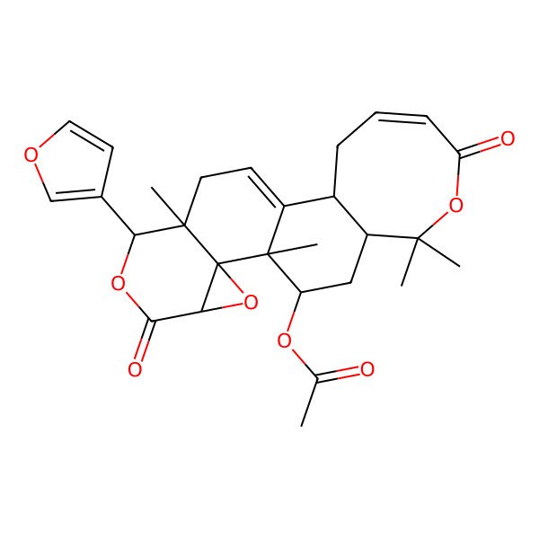 2D Structure of [18-(Furan-3-yl)-8,8,12,19-tetramethyl-6,16-dioxo-7,14,17-trioxapentacyclo[10.9.0.02,9.013,15.013,19]henicosa-1(21),4-dien-11-yl] acetate