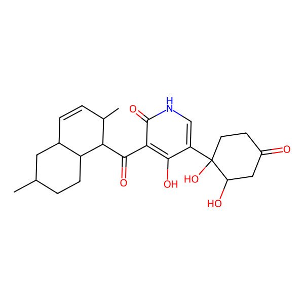 2D Structure of 5-(1,2-dihydroxy-4-oxocyclohexyl)-3-(2,6-dimethyl-1,2,4a,5,6,7,8,8a-octahydronaphthalene-1-carbonyl)-4-hydroxy-1H-pyridin-2-one