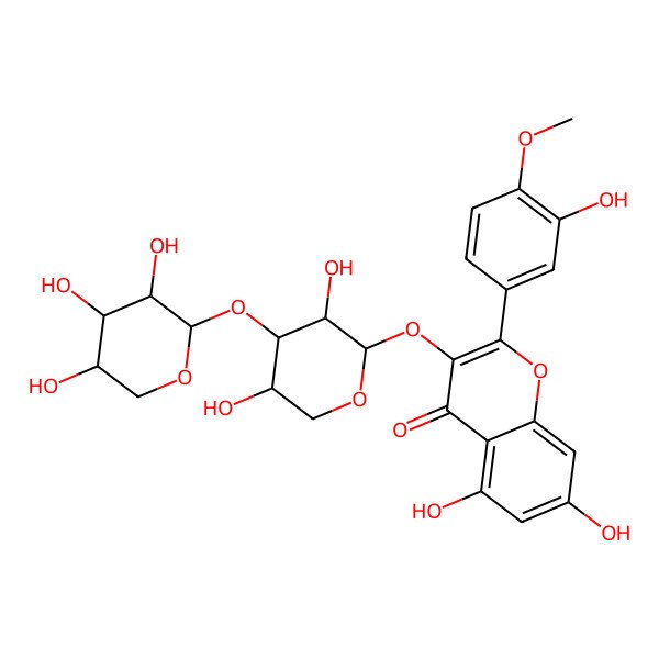 2D Structure of 3-[(2S,3R,4S,5R)-3,5-dihydroxy-4-[(2S,3R,4S,5R)-3,4,5-trihydroxyoxan-2-yl]oxyoxan-2-yl]oxy-5,7-dihydroxy-2-(3-hydroxy-4-methoxyphenyl)chromen-4-one