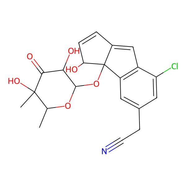 2D Structure of 2-[5-chloro-8b-(3,5-dihydroxy-5,6-dimethyl-4-oxooxan-2-yl)oxy-1-hydroxy-1H-cyclopenta[a]inden-7-yl]acetonitrile
