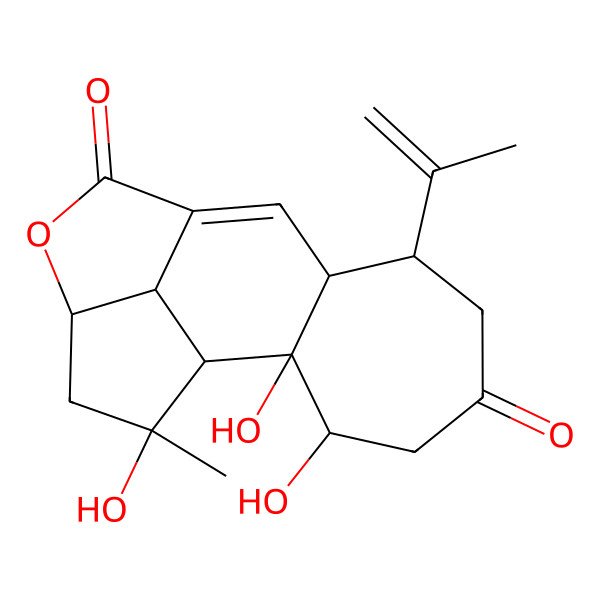 2D Structure of (1R,2R,3S,7R,8R,13R,15R,16R)-2,3,15-trihydroxy-15-methyl-7-prop-1-en-2-yl-12-oxatetracyclo[8.5.1.02,8.013,16]hexadec-9-ene-5,11-dione