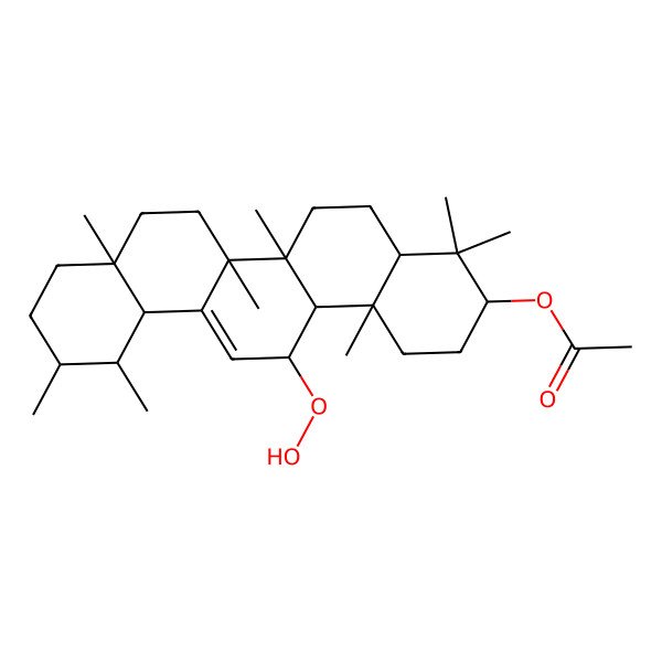 2D Structure of [(3S,4aR,6aR,6bS,8aR,11R,12S,12aR,14S,14aR,14bS)-14-hydroperoxy-4,4,6a,6b,8a,11,12,14b-octamethyl-2,3,4a,5,6,7,8,9,10,11,12,12a,14,14a-tetradecahydro-1H-picen-3-yl] acetate