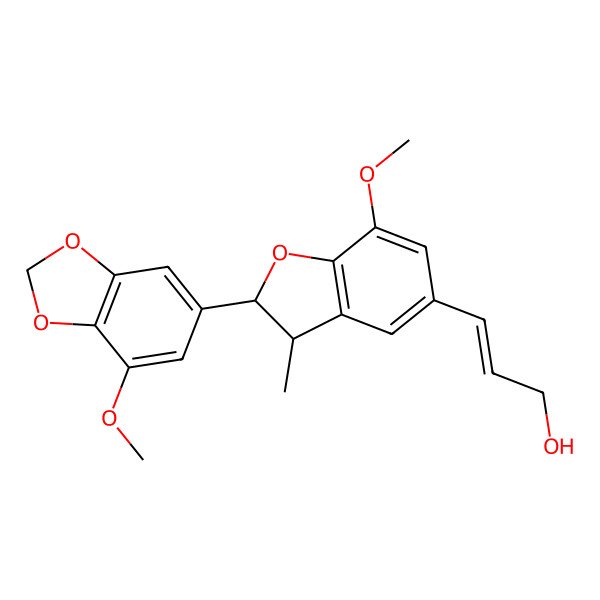 2D Structure of 3-[7-Methoxy-2-(7-methoxy-1,3-benzodioxol-5-yl)-3-methyl-2,3-dihydro-1-benzofuran-5-yl]prop-2-en-1-ol