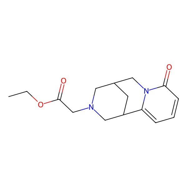 2D Structure of 1,5-Methano-2H-pyrido[1,2-a][1,5]diazocine-3(4H)-acetic acid, 1,5,6,8-tetrahydro-8-oxo-, ethyl ester, (1R)-
