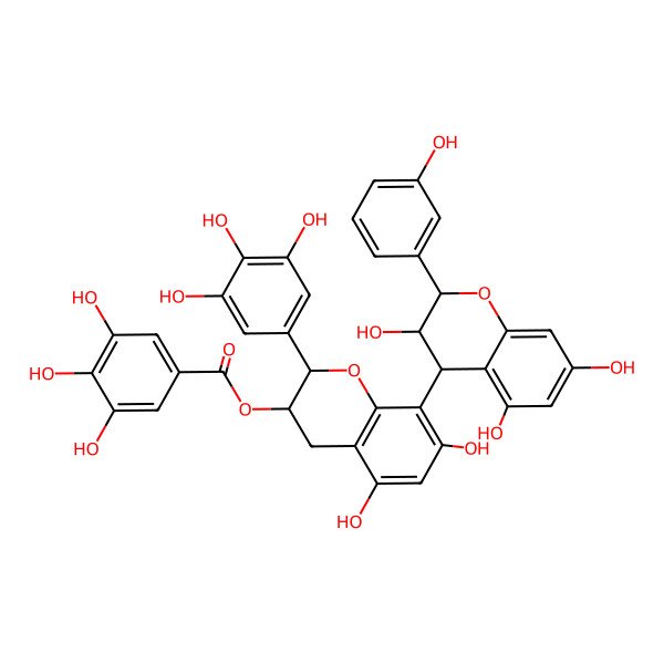 2D Structure of [5,7-dihydroxy-8-[3,5,7-trihydroxy-2-(3-hydroxyphenyl)-3,4-dihydro-2H-chromen-4-yl]-2-(3,4,5-trihydroxyphenyl)-3,4-dihydro-2H-chromen-3-yl] 3,4,5-trihydroxybenzoate