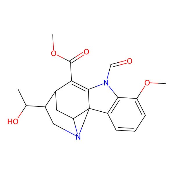 2D Structure of Methyl 8-formyl-12-(1-hydroxyethyl)-6-methoxy-8,14-diazapentacyclo[9.5.2.01,9.02,7.014,17]octadeca-2(7),3,5,9-tetraene-10-carboxylate