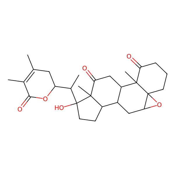 2D Structure of 15-[1-(4,5-Dimethyl-6-oxo-2,3-dihydropyran-2-yl)ethyl]-15-hydroxy-2,16-dimethyl-8-oxapentacyclo[9.7.0.02,7.07,9.012,16]octadecane-3,17-dione
