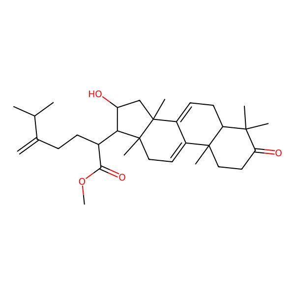 2D Structure of methyl (2R)-2-[(5R,10R,13R,14S,16S,17S)-16-hydroxy-4,4,10,13,14-pentamethyl-3-oxo-1,2,5,6,12,15,16,17-octahydrocyclopenta[a]phenanthren-17-yl]-6-methyl-5-methylideneheptanoate