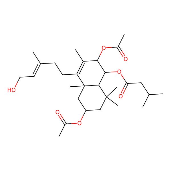 2D Structure of [2,6-Diacetyloxy-4-(5-hydroxy-3-methylpent-3-enyl)-3,4a,8,8-tetramethyl-1,2,5,6,7,8a-hexahydronaphthalen-1-yl] 3-methylbutanoate