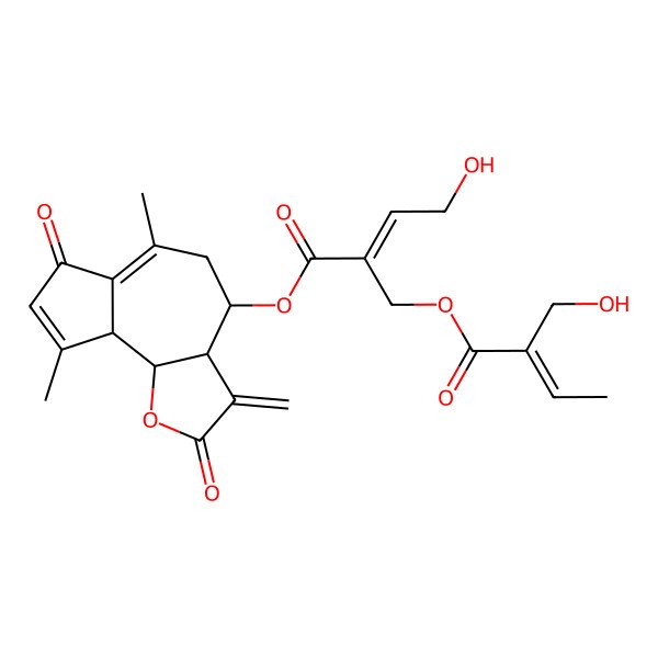 2D Structure of (6,9-dimethyl-3-methylidene-2,7-dioxo-4,5,9a,9b-tetrahydro-3aH-azuleno[4,5-b]furan-4-yl) 4-hydroxy-2-[2-(hydroxymethyl)but-2-enoyloxymethyl]but-2-enoate