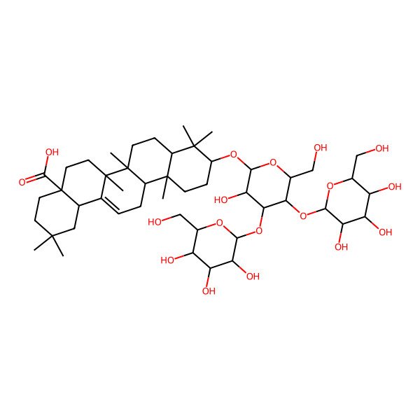 2D Structure of (4aS,6aR,6aS,6bR,8aS,10S,12aR,14bS)-10-[(2R,3R,4R,5R,6R)-3-hydroxy-6-(hydroxymethyl)-5-[(2S,3R,4S,5S,6R)-3,4,5-trihydroxy-6-(hydroxymethyl)oxan-2-yl]oxy-4-[(2R,3S,4R,5S,6S)-3,4,5-trihydroxy-6-(hydroxymethyl)oxan-2-yl]oxyoxan-2-yl]oxy-2,2,6a,6b,9,9,12a-heptamethyl-1,3,4,5,6,6a,7,8,8a,10,11,12,13,14b-tetradecahydropicene-4a-carboxylic acid