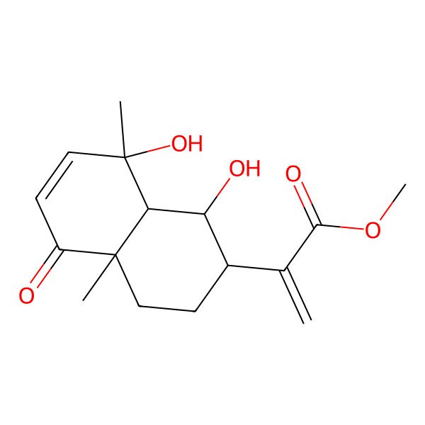 2D Structure of methyl 2-[(1S,2S,4aR,8R,8aS)-1,8-dihydroxy-4a,8-dimethyl-5-oxo-2,3,4,8a-tetrahydro-1H-naphthalen-2-yl]prop-2-enoate