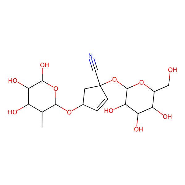 2D Structure of 1-[3,4,5-Trihydroxy-6-(hydroxymethyl)oxan-2-yl]oxy-4-(4,5,6-trihydroxy-3-methyloxan-2-yl)oxycyclopent-2-ene-1-carbonitrile