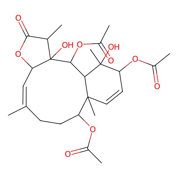2D Structure of [(1R,2R,3S,4S,7S,8Z,12S,13R,16S,17S)-2,16-diacetyloxy-3,17-dihydroxy-4,9,13,17-tetramethyl-5-oxo-6-oxatricyclo[11.4.0.03,7]heptadeca-8,14-dien-12-yl] acetate
