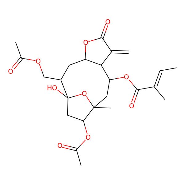 2D Structure of [12-Acetyloxy-2-(acetyloxymethyl)-1-hydroxy-11-methyl-7-methylidene-6-oxo-5,14-dioxatricyclo[9.2.1.04,8]tetradecan-9-yl] 2-methylbut-2-enoate