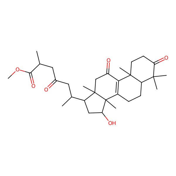 2D Structure of methyl (2R,6R)-6-[(5R,10S,13R,14R,15S,17R)-15-hydroxy-4,4,10,13,14-pentamethyl-3,11-dioxo-2,5,6,7,12,15,16,17-octahydro-1H-cyclopenta[a]phenanthren-17-yl]-2-methyl-4-oxoheptanoate