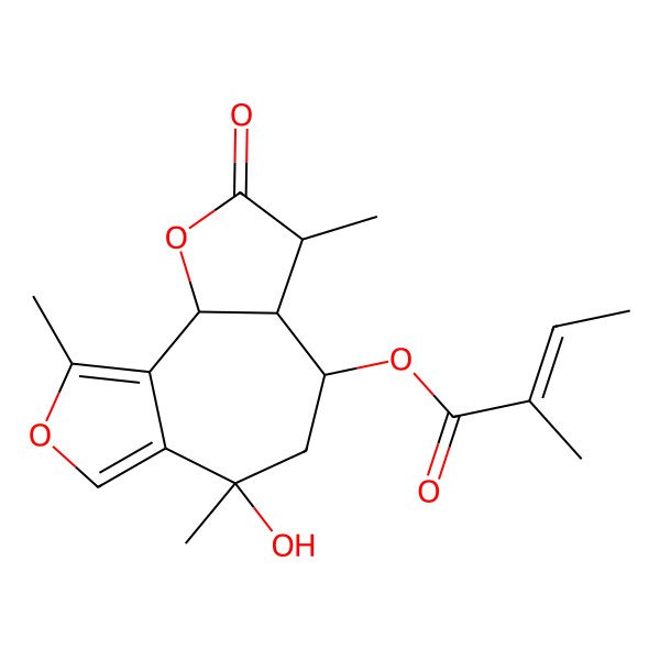 2D Structure of (9-Hydroxy-5,9,13-trimethyl-4-oxo-3,12-dioxatricyclo[8.3.0.02,6]trideca-1(13),10-dien-7-yl) 2-methylbut-2-enoate