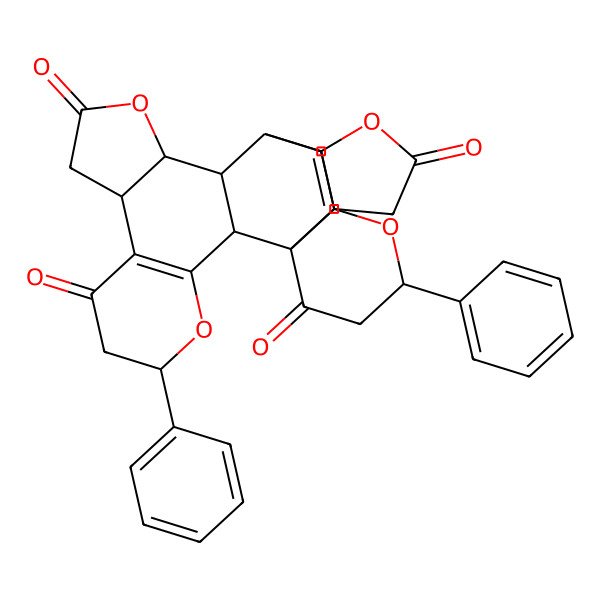 2D Structure of (1R,2S,5S,9R,13S,14S,15R,19R,22R,26S)-5,19-diphenyl-4,12,18,25-tetraoxaheptacyclo[13.6.5.01,17.02,14.03,8.09,13.022,26]hexacosa-3(8),16-diene-7,11,21,24-tetrone
