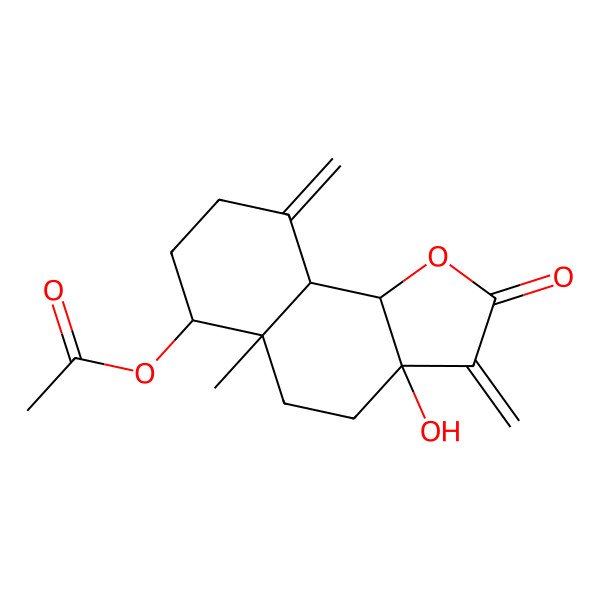2D Structure of (3a-hydroxy-5a-methyl-3,9-dimethylidene-2-oxo-5,6,7,8,9a,9b-hexahydro-4H-benzo[g][1]benzofuran-6-yl) acetate